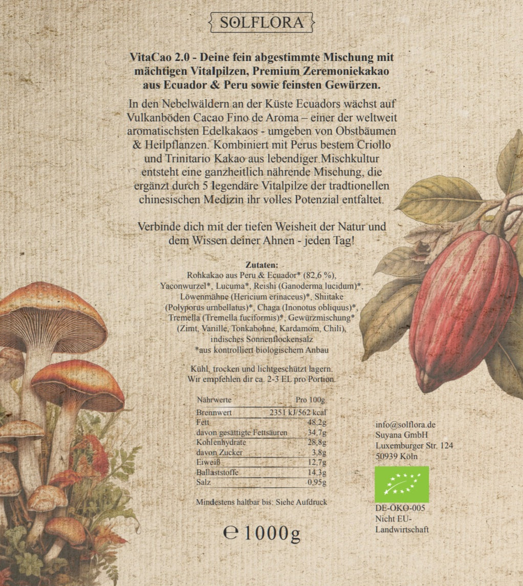 VITACAO 2.0 - Adaptogener Bio Vitalpilz Kakao mit edlen Gewürzen - SCHARF🌶 (1000 g)